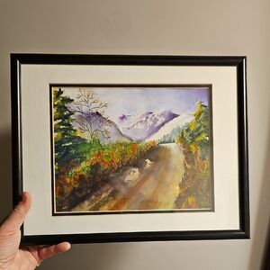 Framed Watercolor Landscape Art with Black Frame